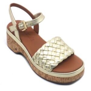 SS2–gentle souls Metallic Gold Woven Cork Platform Sandals